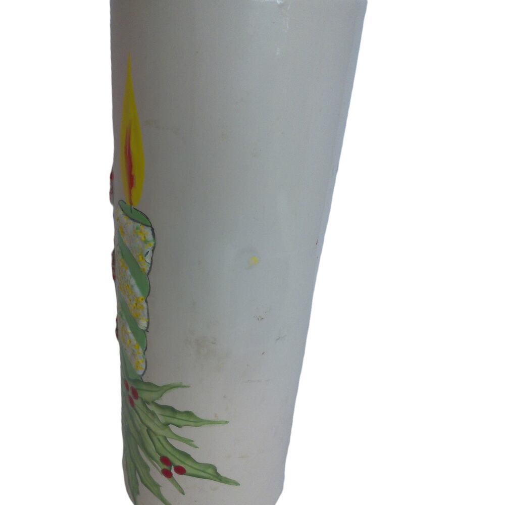 Vintage Mid Century Ceramic Christmas Vase Hurricane Candles Holly READ - Picture 5 of 7